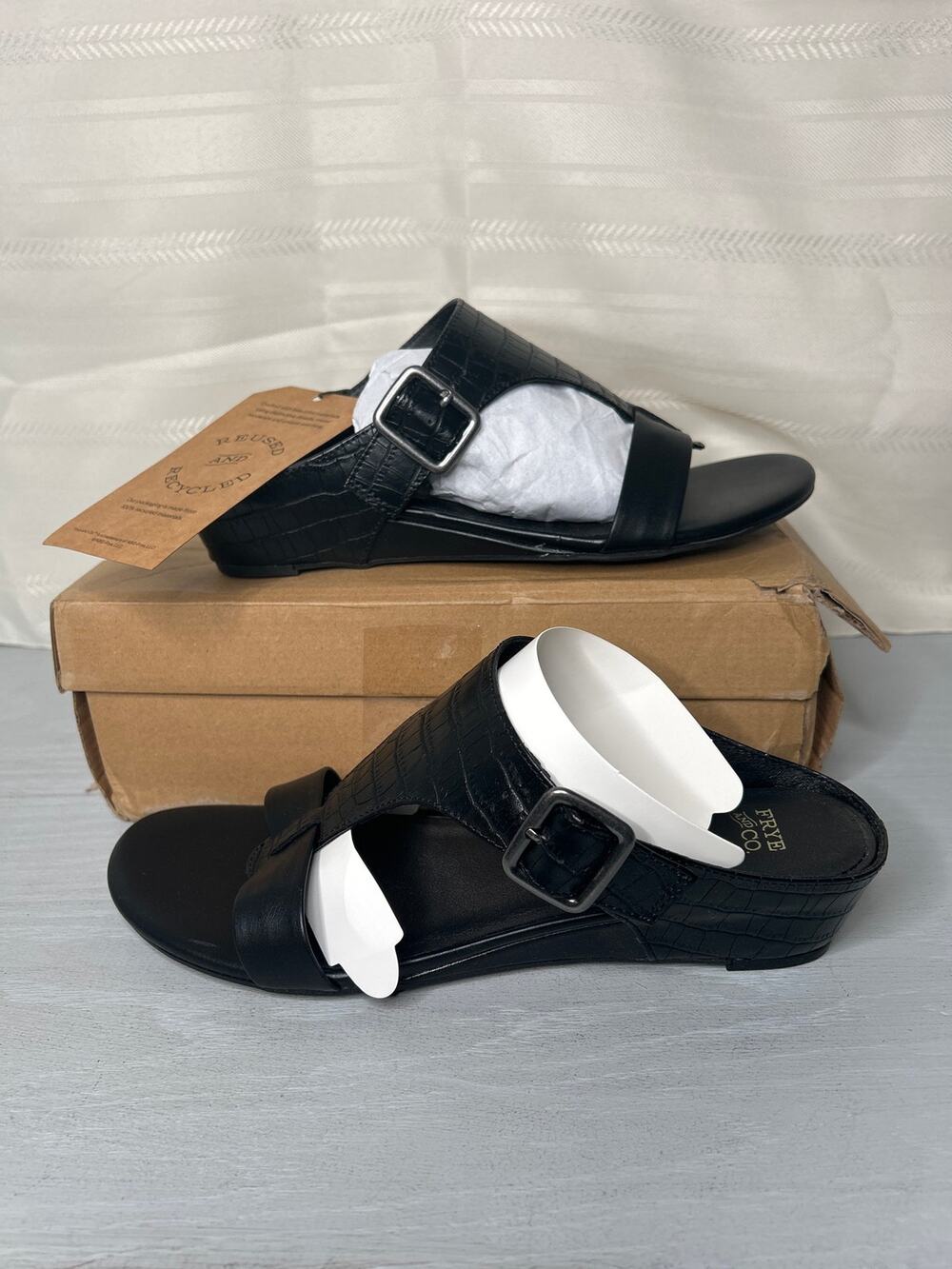 Frye and Co Ionia Wedge Sandals Black Womens Size 11M
